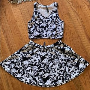 Black and white floral tank and skirt co ord